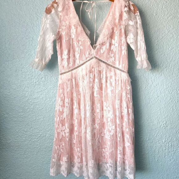 Topshop elegant lace boho 3/4 sleeve mini dress - Picture 1 of 14
